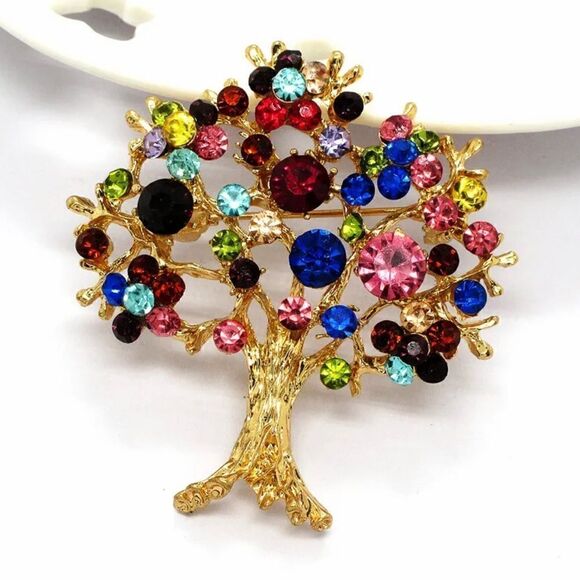 Rhinestone Flower Tree Woman Brooch Pin NWOT - Picture 4 of 4